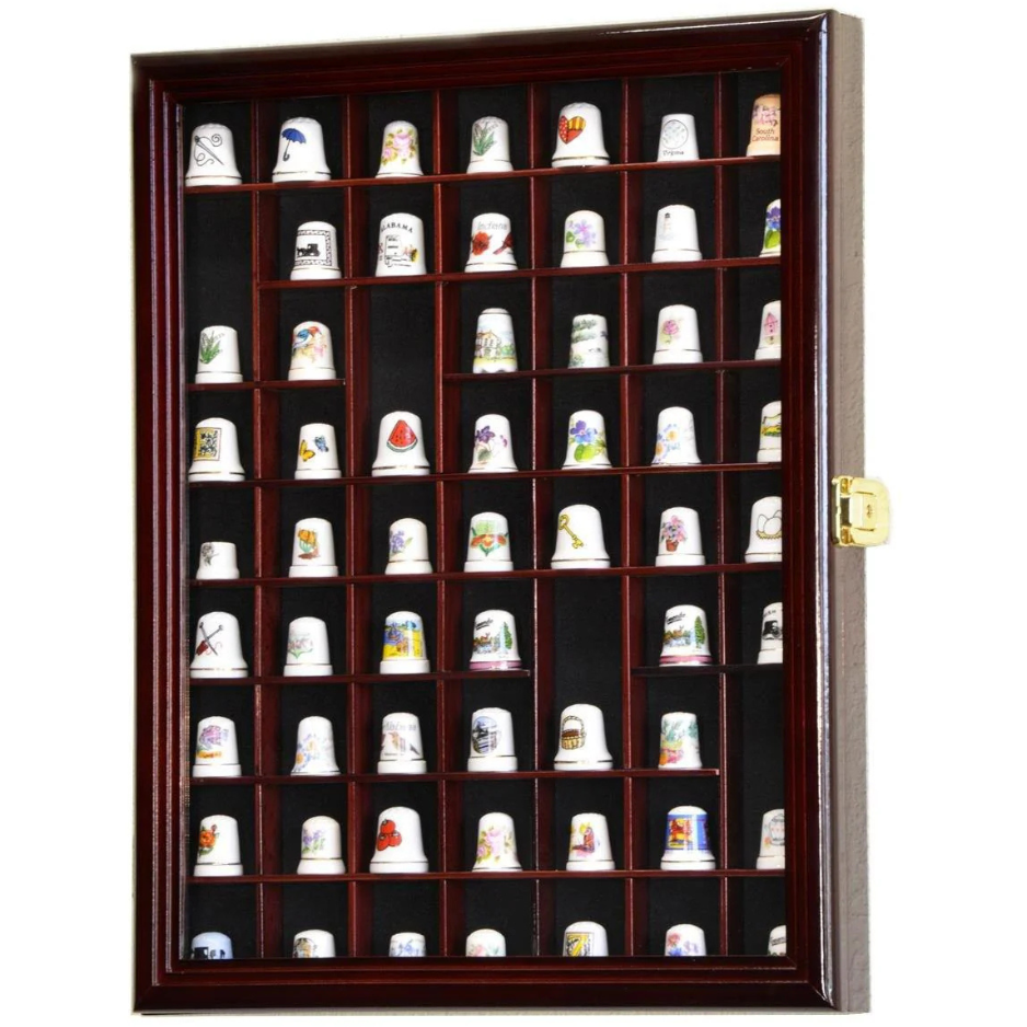 59 Opening Thimble / Small Miniature Display Case Cabinet UV Protection Cherry Wood