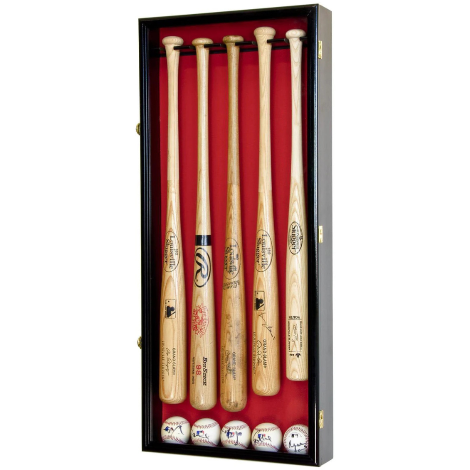 5 Baseball Bat Display Case Cabinet UV Protection Black Wood