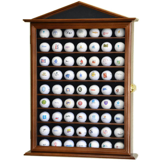 63 Golf Ball Designer Display Case Cabinet UV Protection Walnut Wood