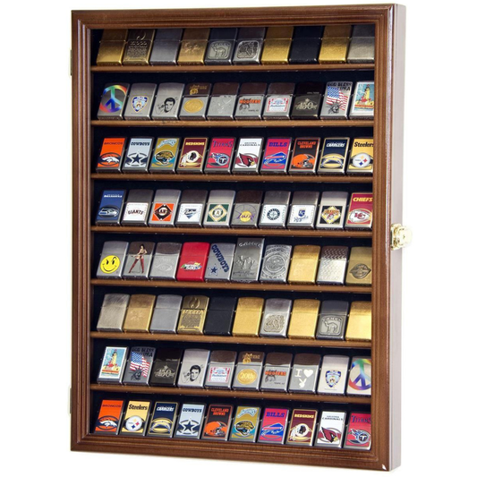 80 Lighter Display Case Cabinet UV Protection Walnut Wood