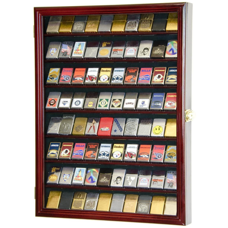 80 Lighter Display Case Cabinet UV Protection Cherry Wood
