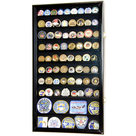 88 Military Challenge Coin Display Case Cabinet Oak UV Protection Black