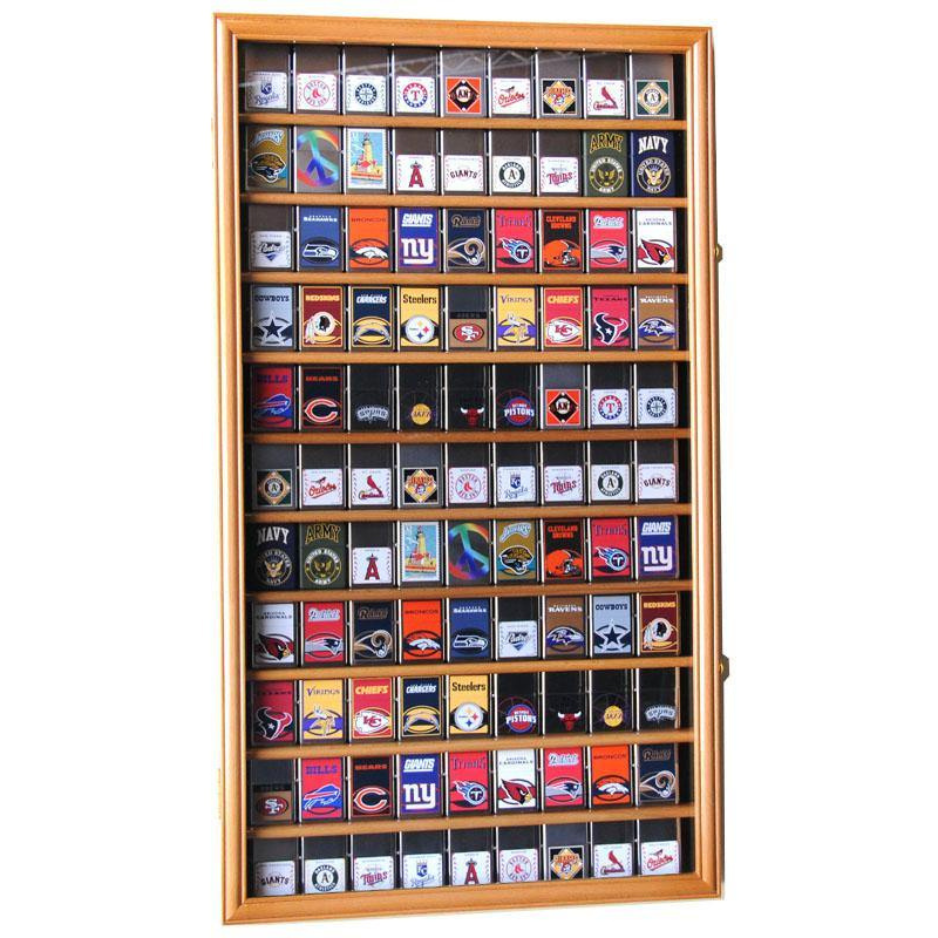 99 Lighter / Matchbook Display Case Cabinet UV Protection Oak Wood