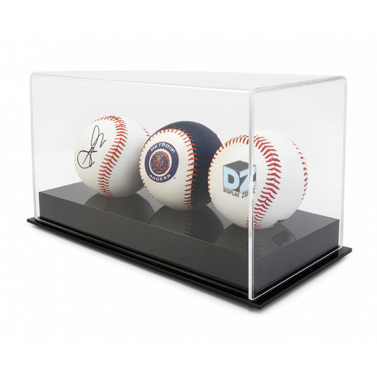 3 Baseball Display Case Holder w/ Black Base Autographed Game Ball UV Protection