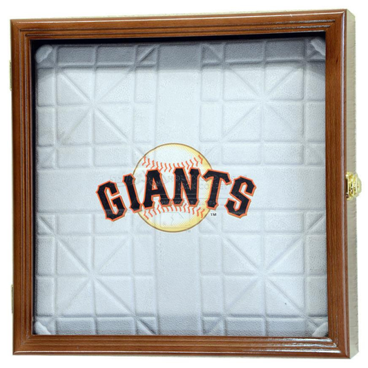 Baseball Base Display Case Cabinet (Full-Sized MLB For 15" and 18" Sizes)    UV Protection Walnut Wood