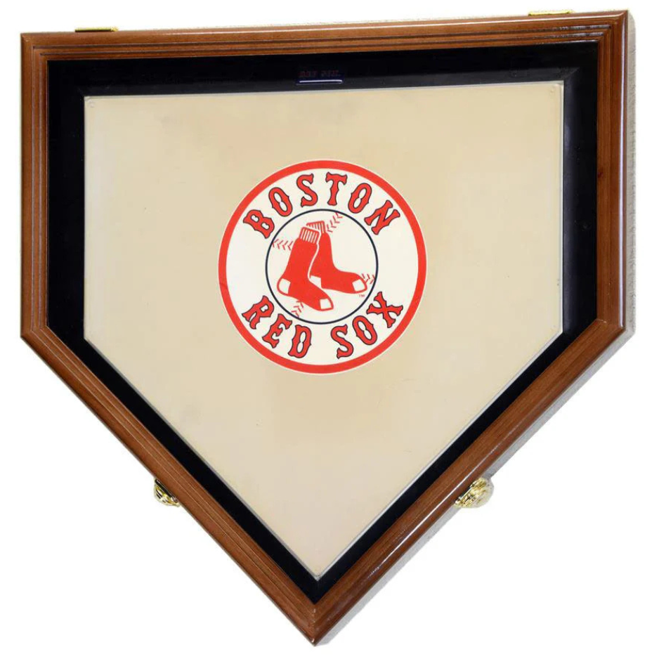 Baseball Home Plate Base Display Case Cabinet (Full-Size MLB) UV Protection Walnut Wood