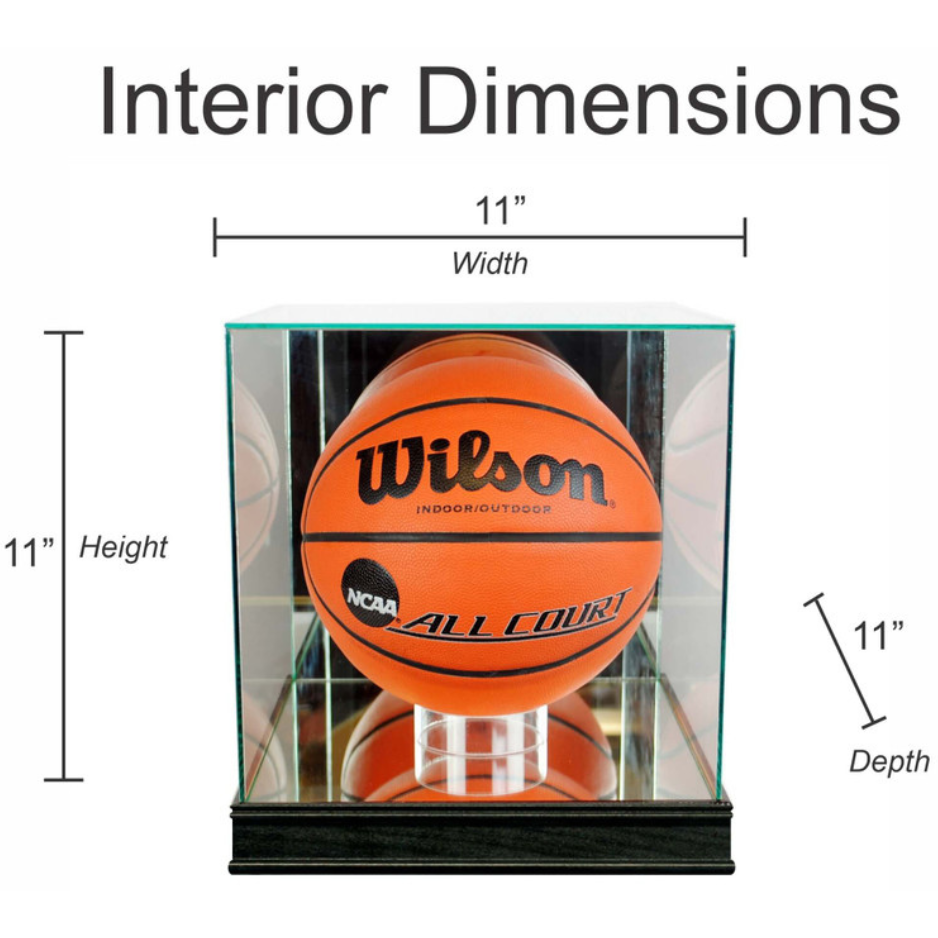 Real Glass Basketball Display Case UV Protection NBA Black Wood