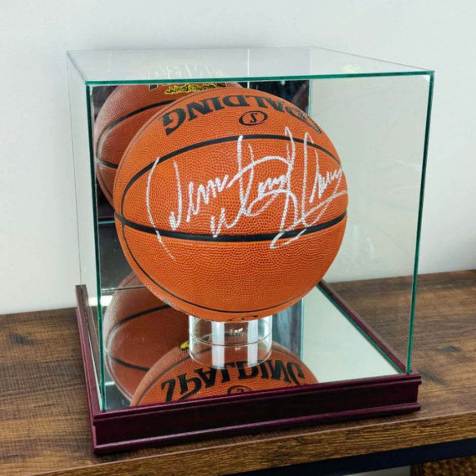 Real Glass Basketball Display Case UV Protection NBA Cherry Wood