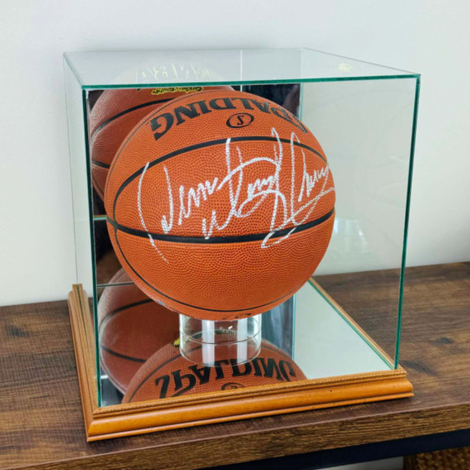 Real Glass Basketball Display Case UV Protection NBA Walnut Wood