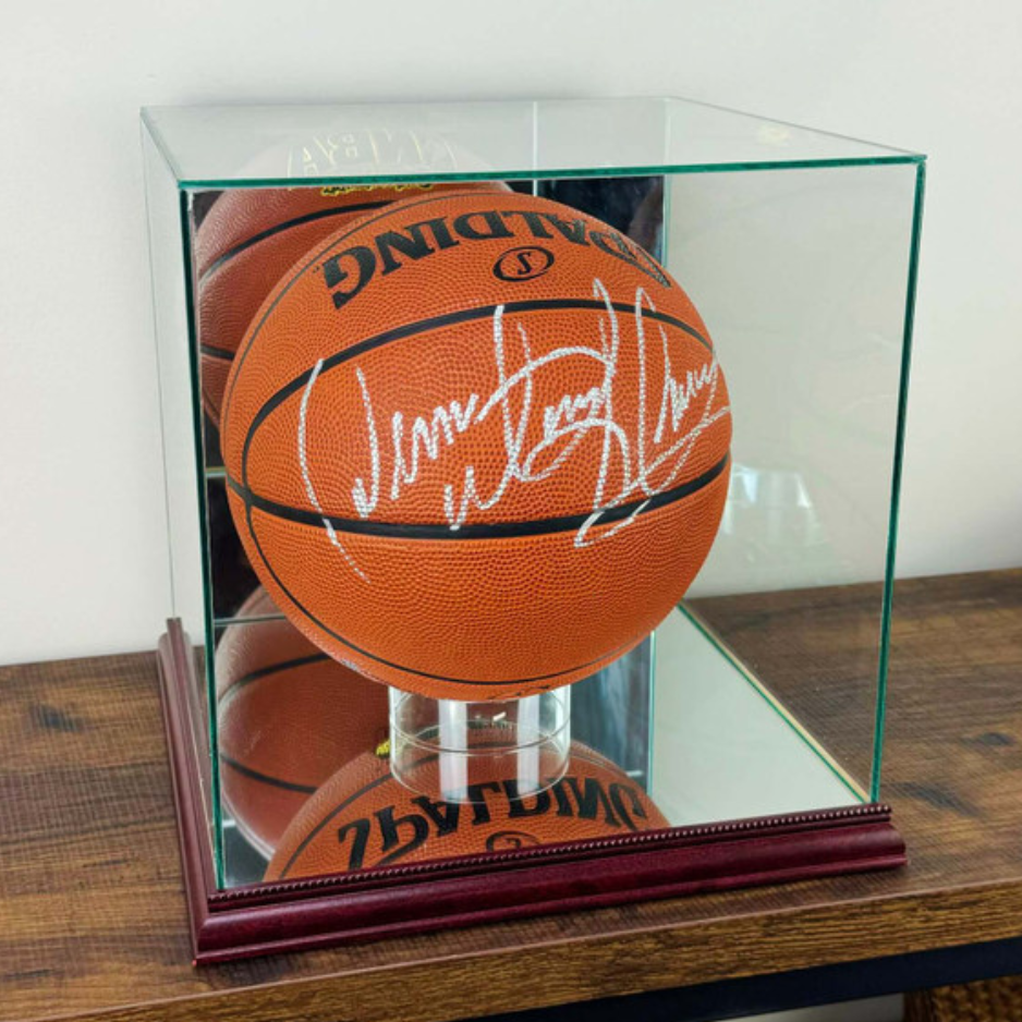 Real Glass Basketball Display Case UV Protection NBA Cherry Wood