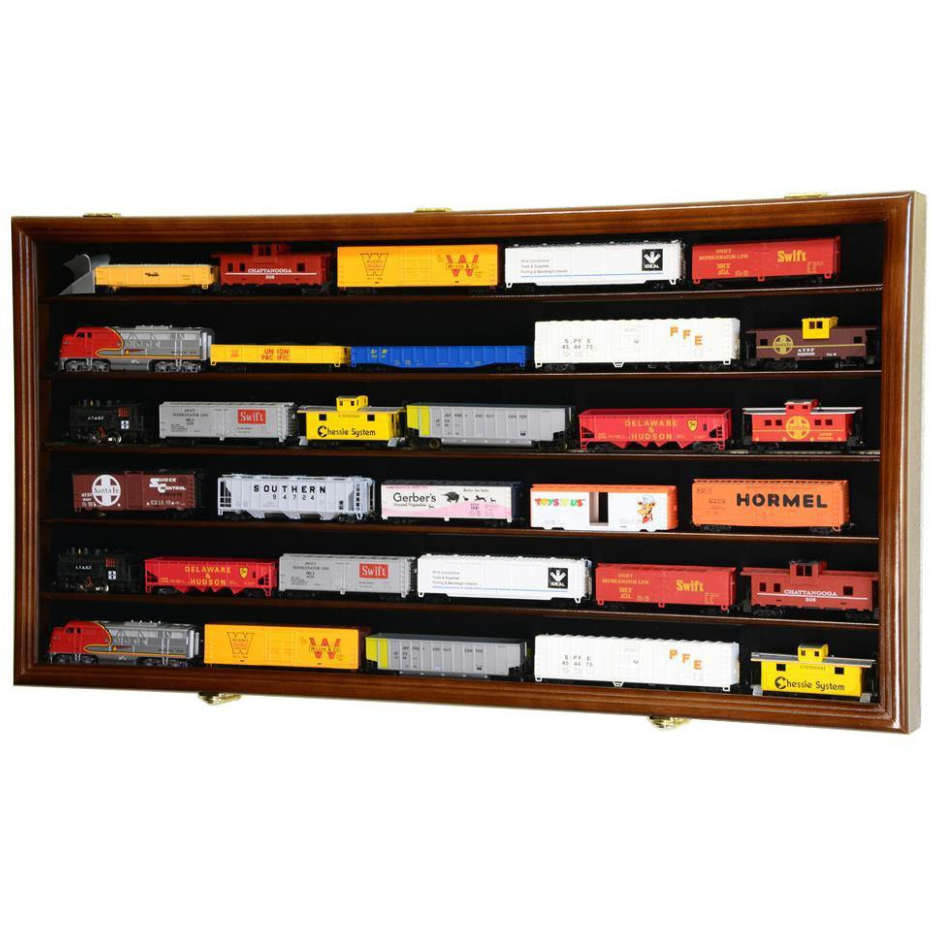 HO Scale Train Display Case Cabinet UV Protection Walnut Wood