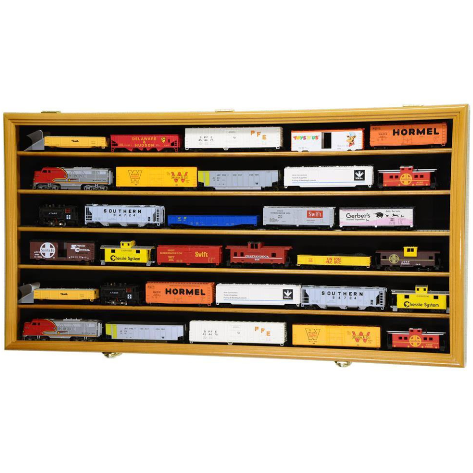 HO Scale Train Display Case Cabinet UV Protection Oak Wood