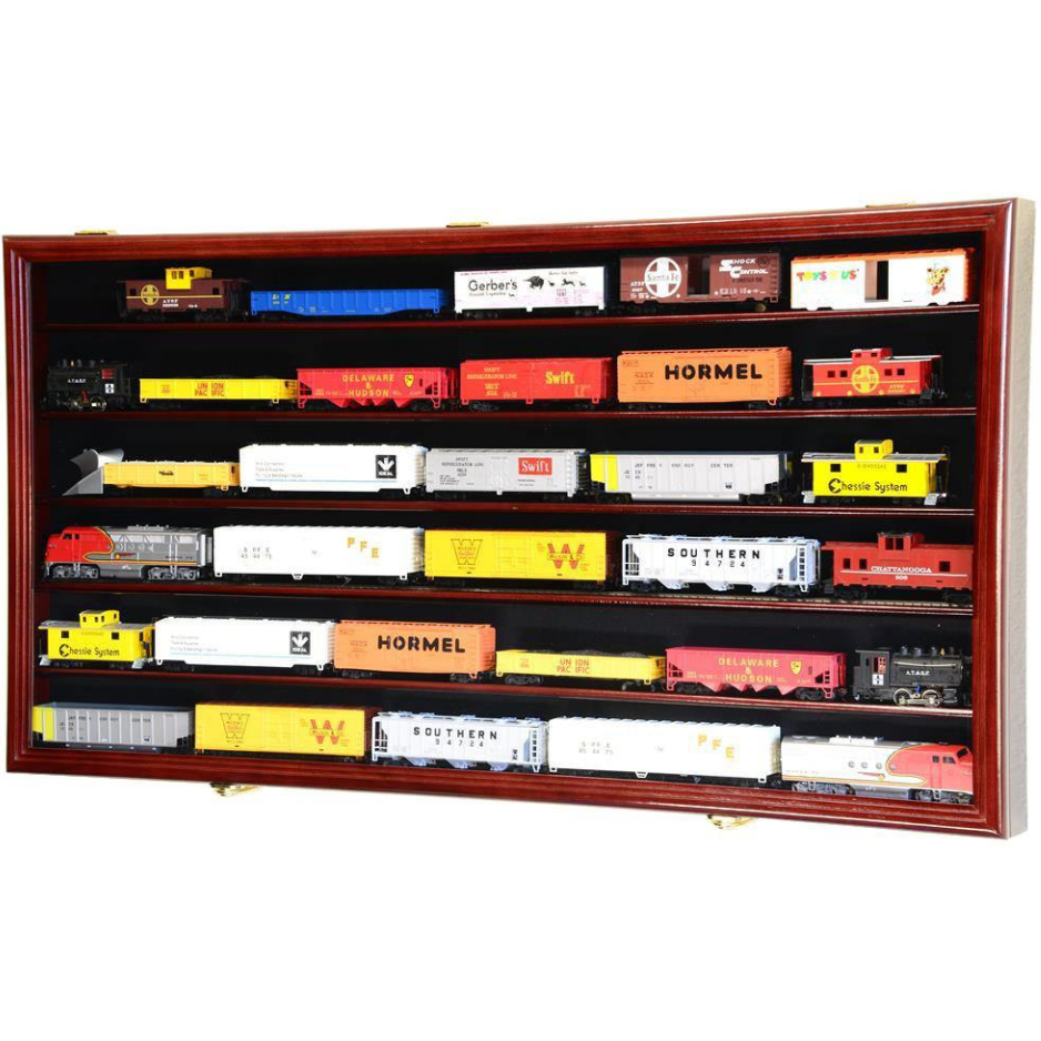 HO Scale Train Display Case Cabinet UV Protection Cherry Wood