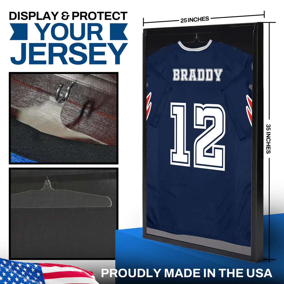 Black Football Jersey Frame Display Case - Shadow Box for Jersey Display - UV Protection
