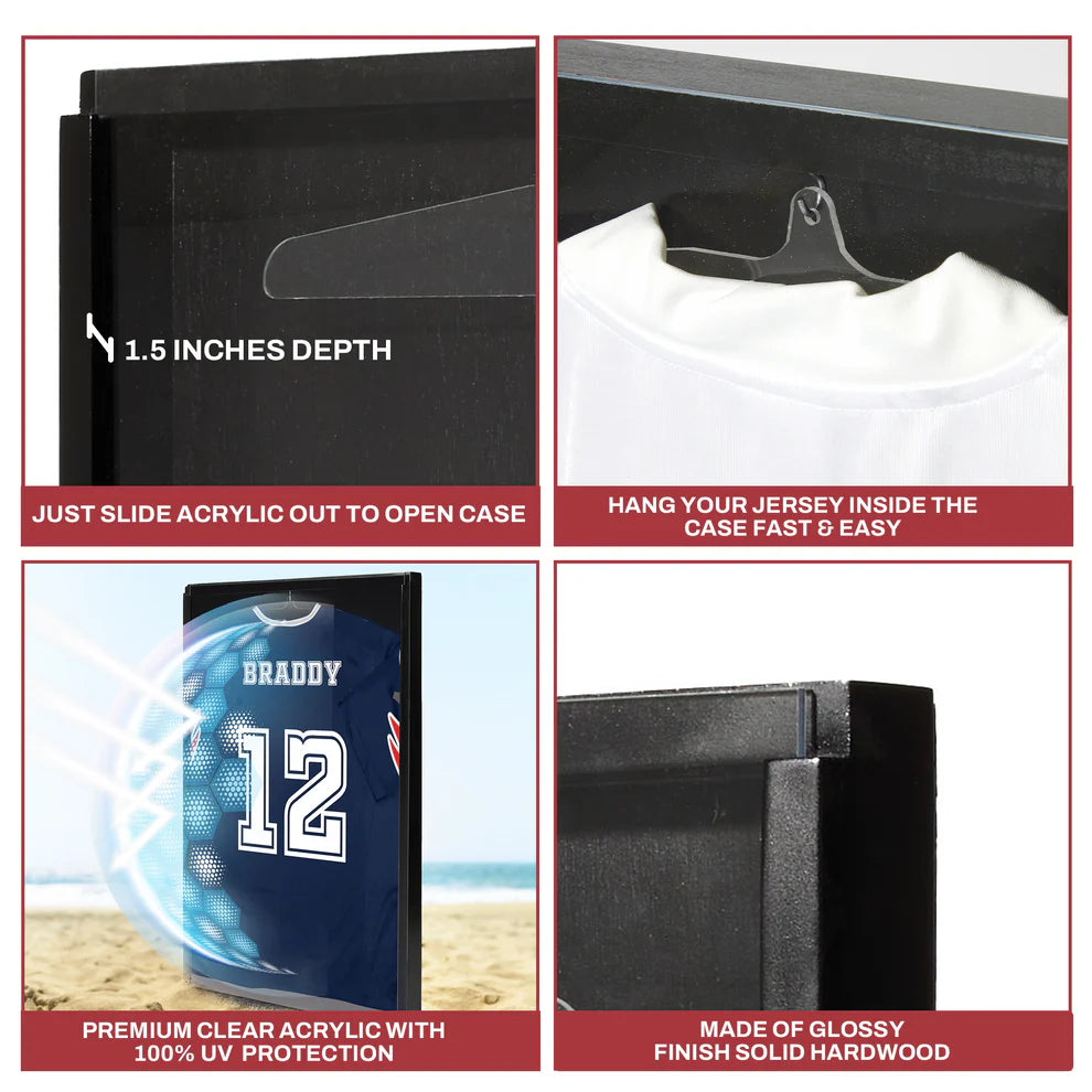 Black Football Jersey Frame Display Case - Shadow Box for Jersey Display - UV Protection