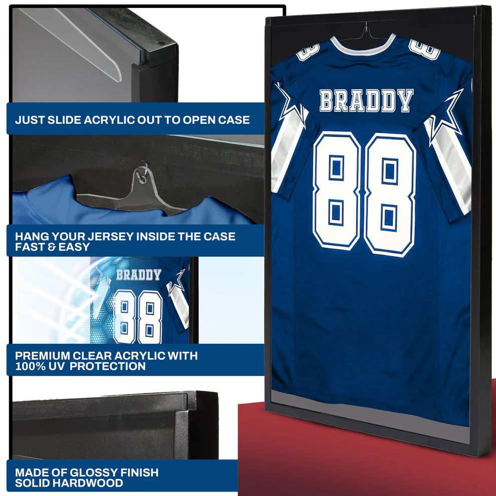 Black Football Jersey Frame Display Case - Shadow Box for Jersey Display - UV Protection