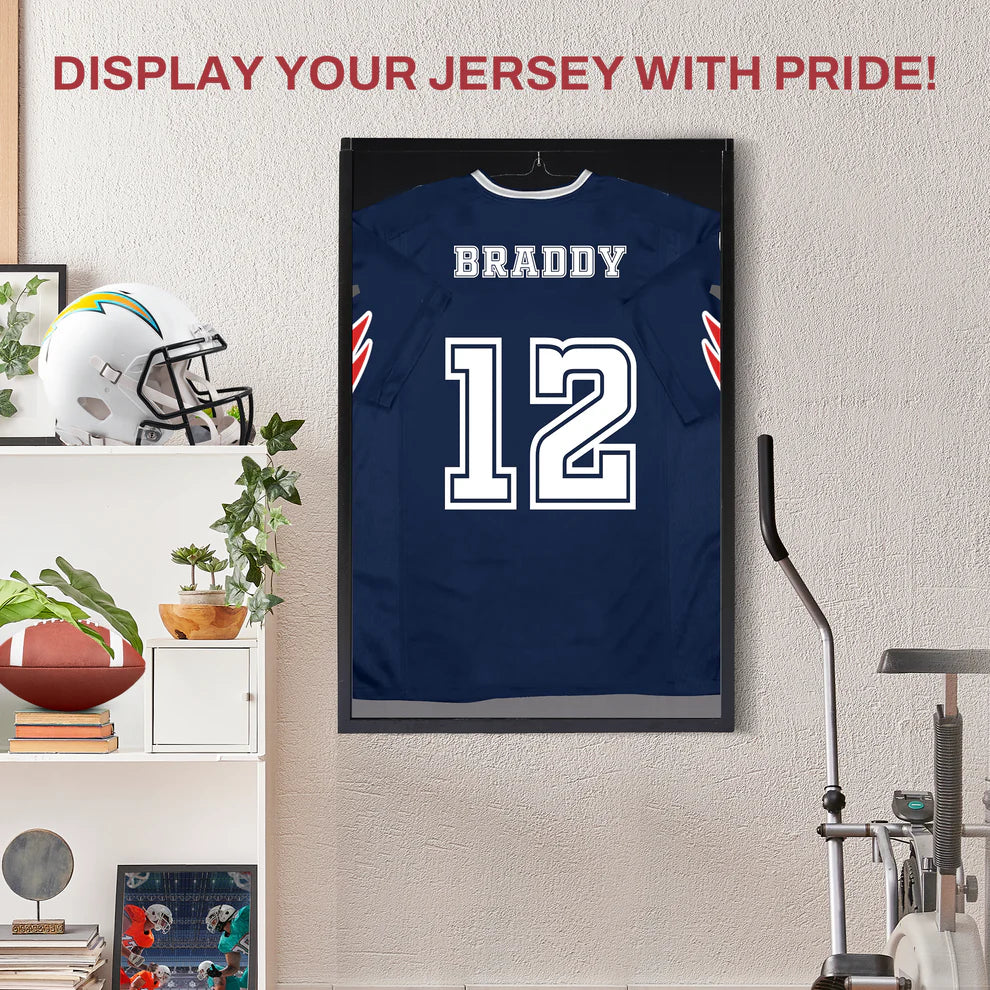 Black Football Jersey Frame Display Case - Shadow Box for Jersey Display - UV Protection