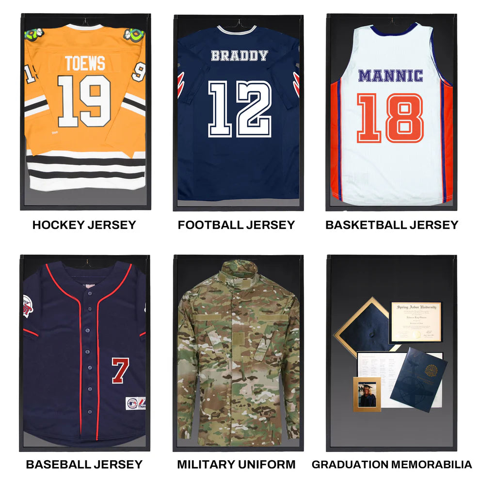 Black Football Hockey Basketball Baseball Jersey Frame Display Case - Shadow Box for Jersey Display - UV Protection