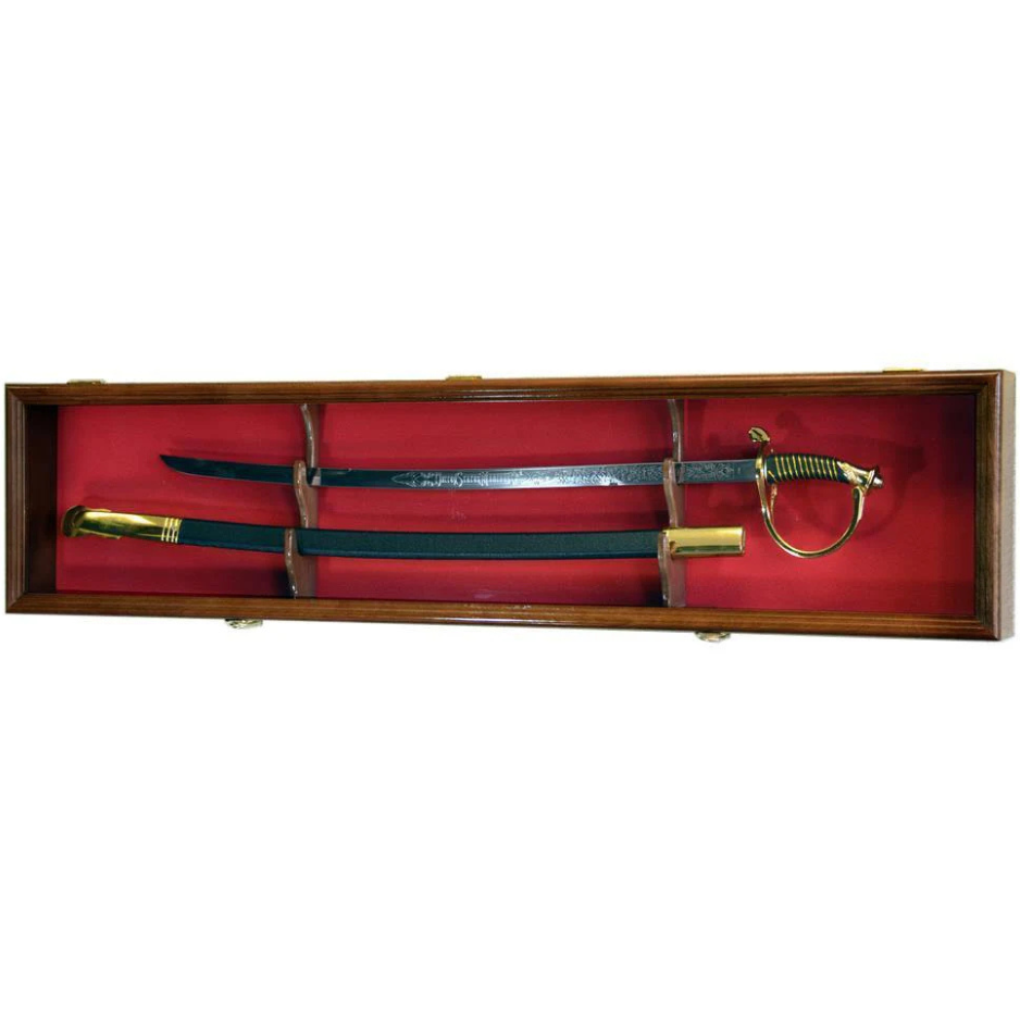 Large 1 Sword & Scabbard Display Case Cabinet (Deeper 5 1/4" Depth) UV Protection Walnut Wood