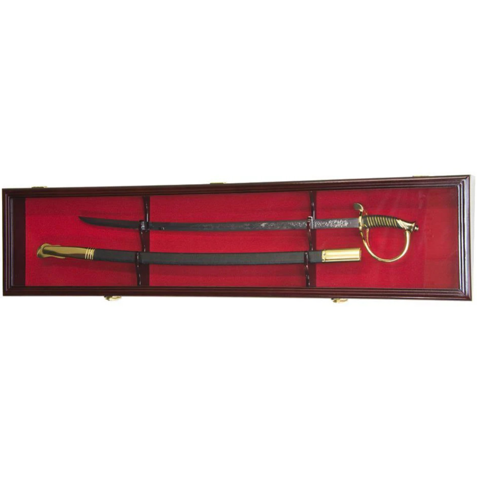 Large 1 Sword & Scabbard Display Case Cabinet (Deeper 5 1/4" Depth) UV Protection Cherry Wood