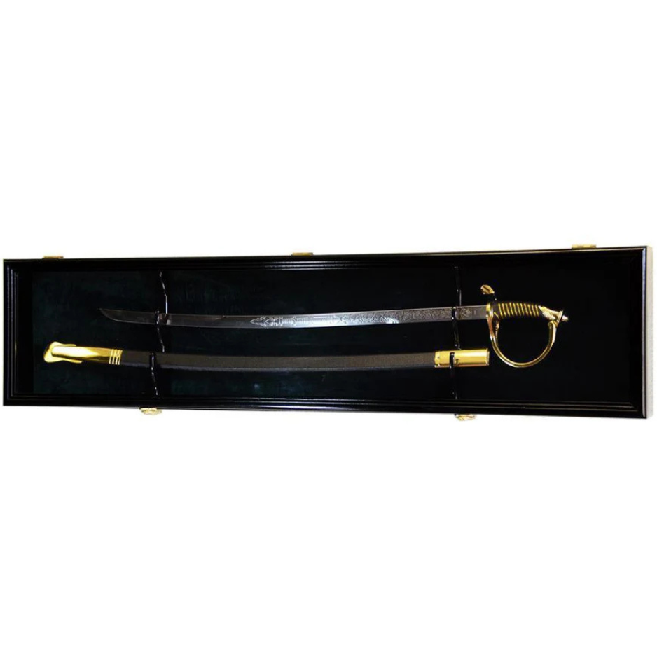 Large 1 Sword & Scabbard Display Case Cabinet (Deeper 5 1/4" Depth) UV Protection Black Wood