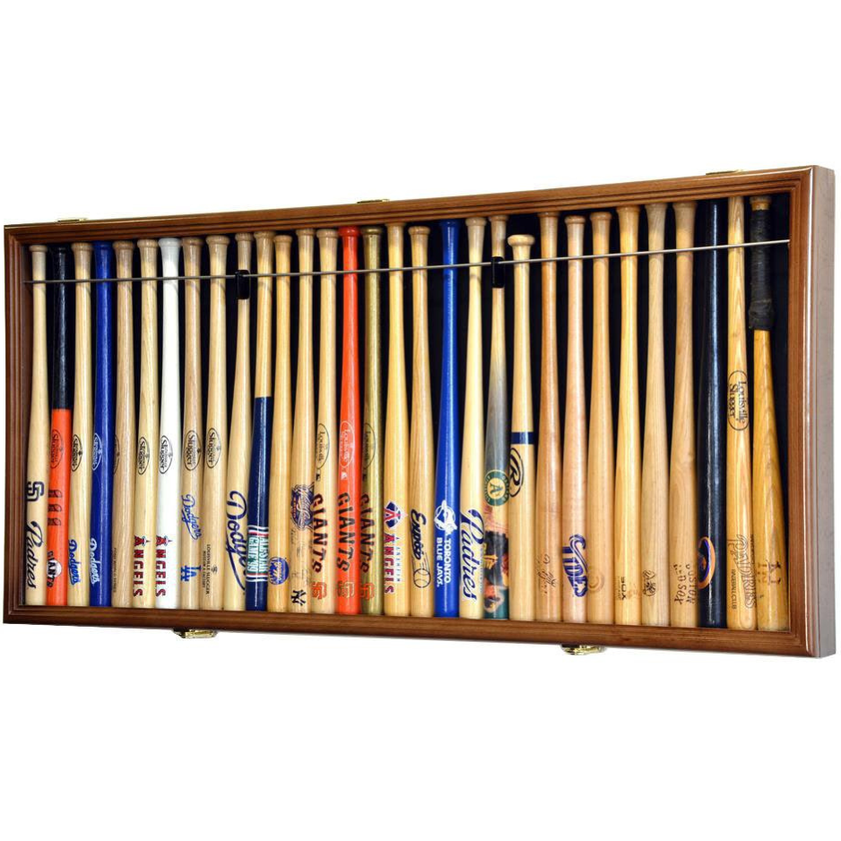 Large Mini 18" Bat Baseball Display Case Cabinet UV Protection Walnut Wood