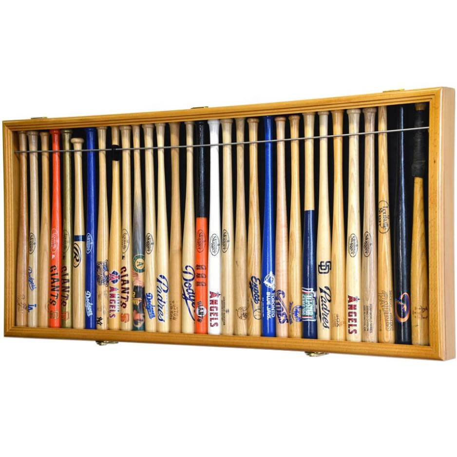 Large Mini 18" Bat Baseball Display Case Cabinet UV Protection Oak Wood
