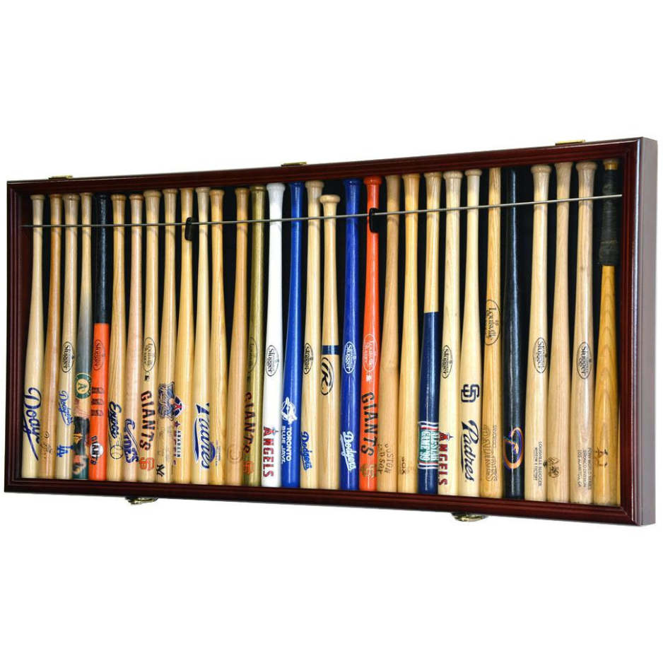 Large Mini 18" Bat Baseball Display Case Cabinet UV Protection Cherry Wood