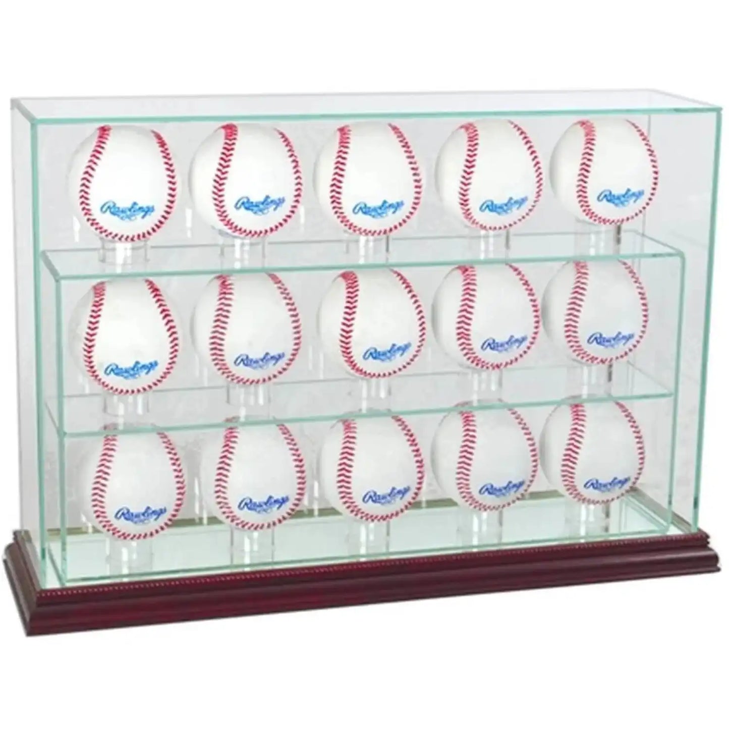 Real Glass 15 Upright Baseball Display Case Cherry