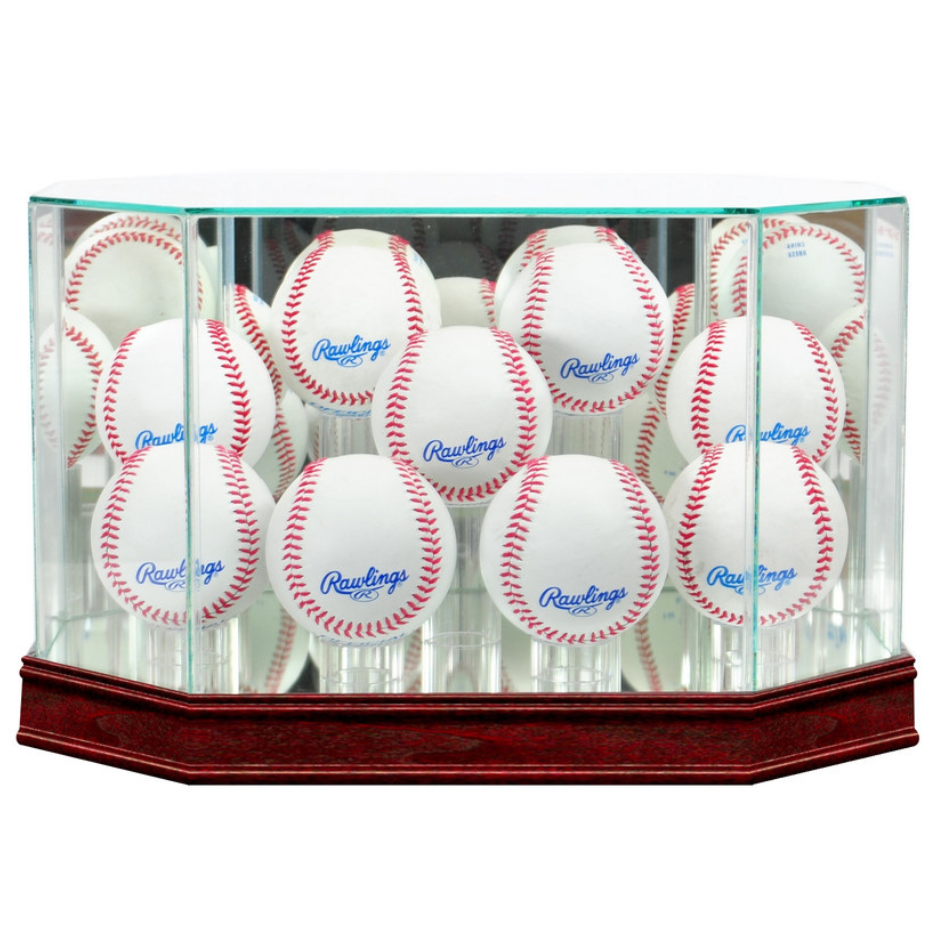 Real Glass Nine Baseball Display Case UV Protection MLB Cherry Wood