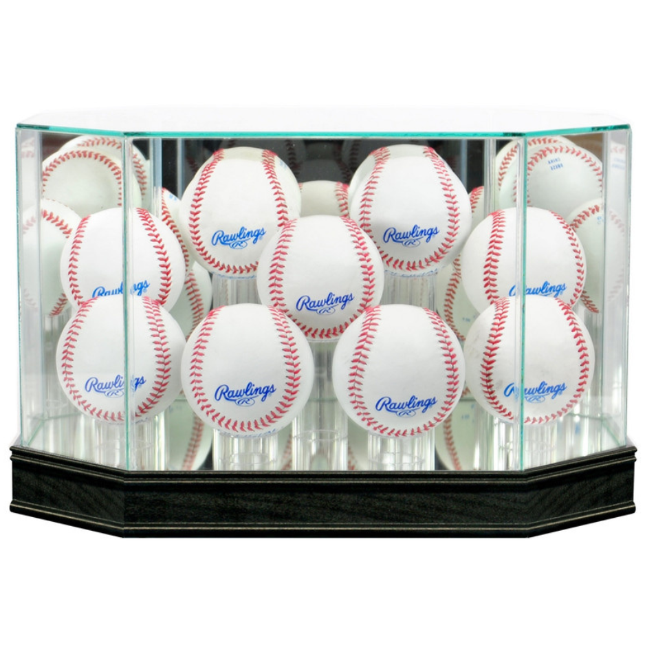 Real Glass Nine Baseball Display Case UV Protection MLB Black Wood