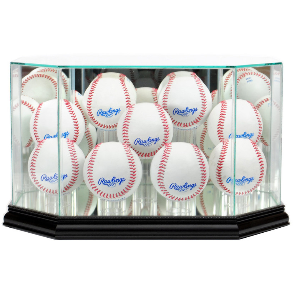 Real Glass Nine Baseball Display Case UV Protection MLB Black Wood