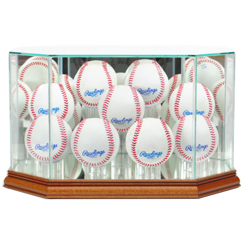 Real Glass Nine Baseball Display Case UV Protection MLB Walnut Wood