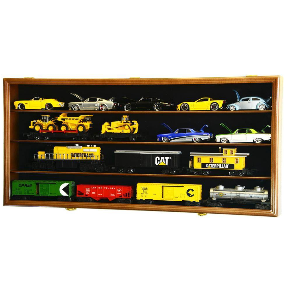 O Scale Train Display Case Cabinet UV Protection Walnut Wood