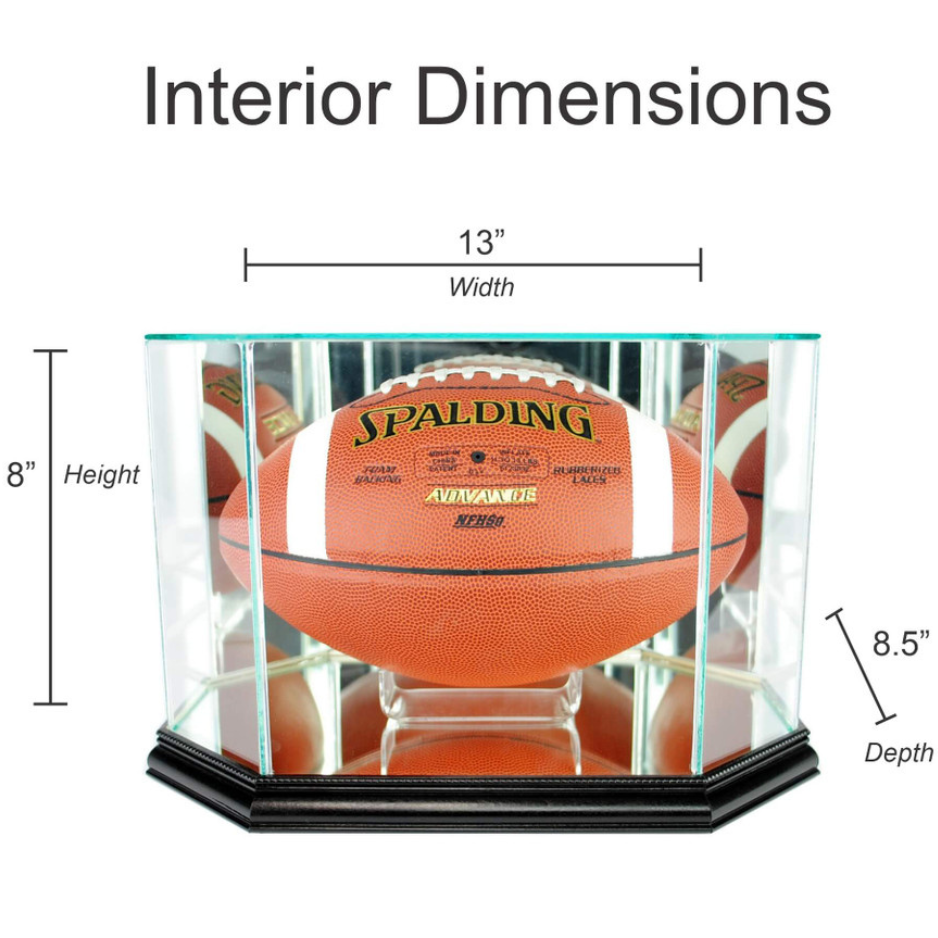 Real Glass Octagon Football Display Case Black Wood UV Protection NFL