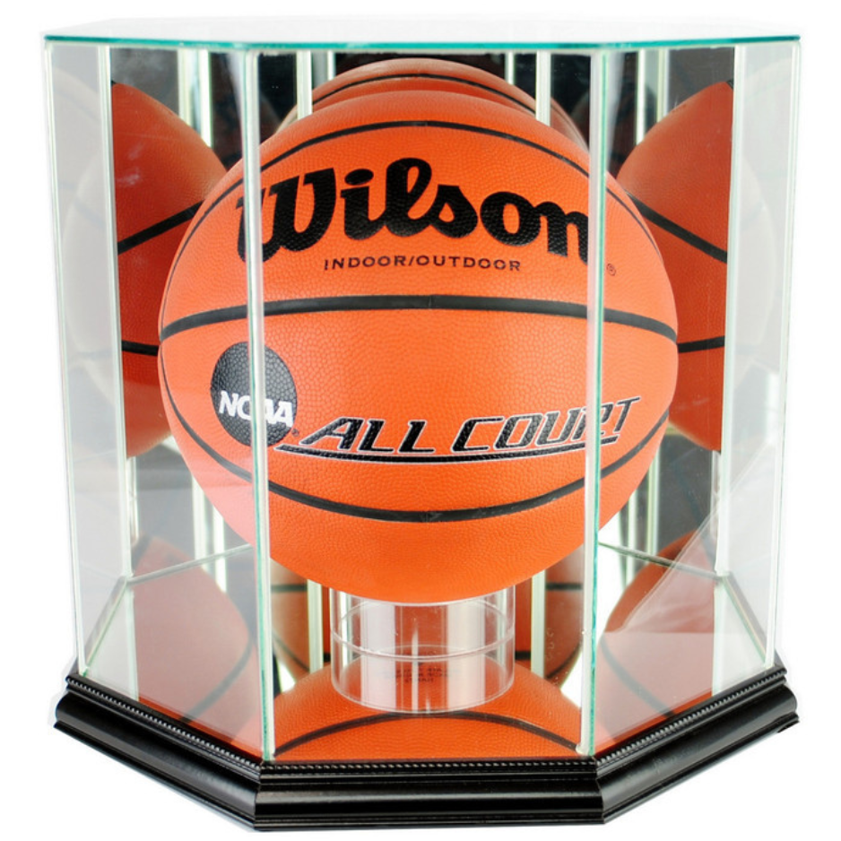 Real Glass Octagon Basketball Display Case UV Protection NBA NCAA Black Wood