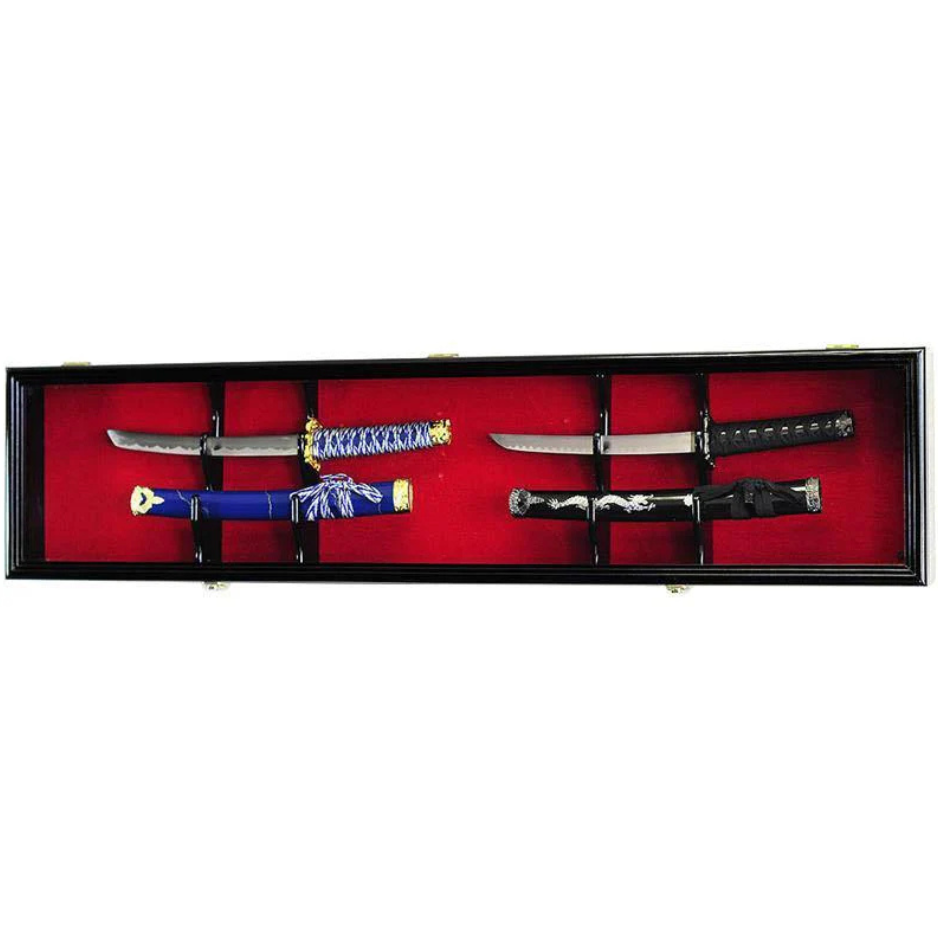 Short Swords or Daggers Display Case Cabinet UV Protection Black Wood