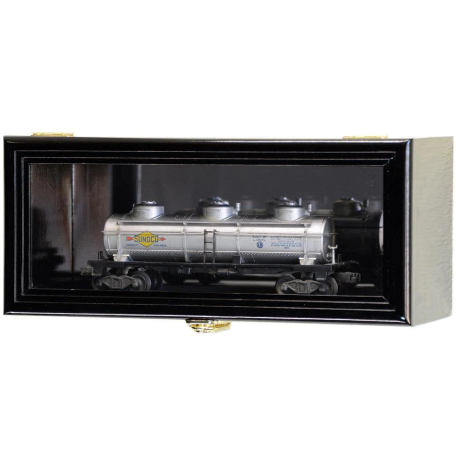 Single O Scale Train Engine Locomotive Cab Tanker Model Car Display Case Cabinet UV Protection Black Wood