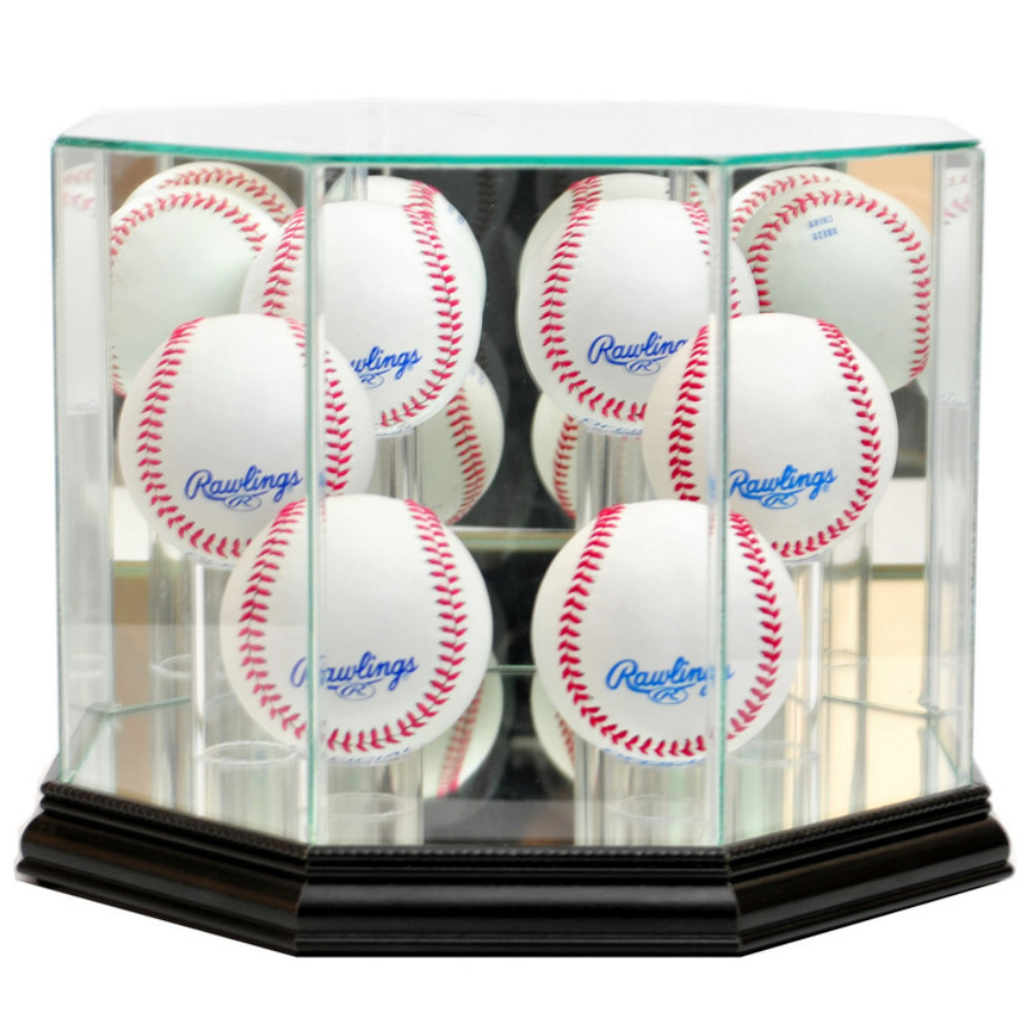 Real Glass Six Baseball Display Case UV Protection MLB Black Wood