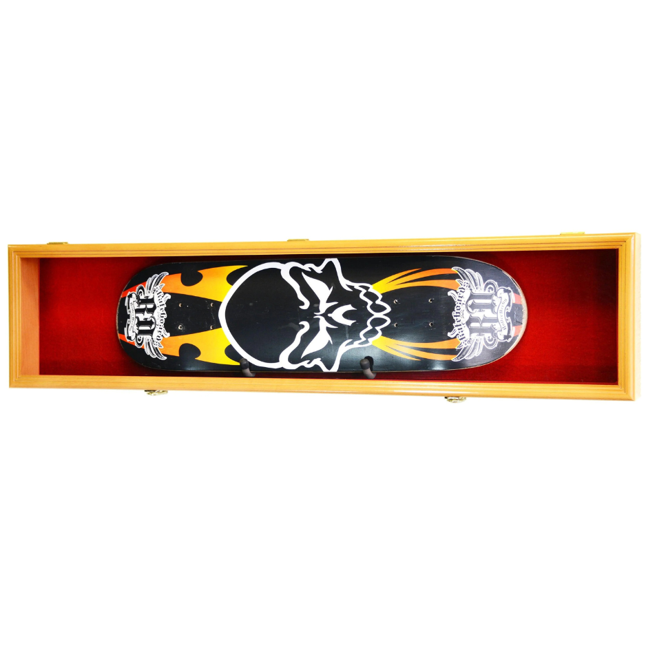 Skateboard Deck Display Case Cabinet - 44" UV Protection Oak Wood