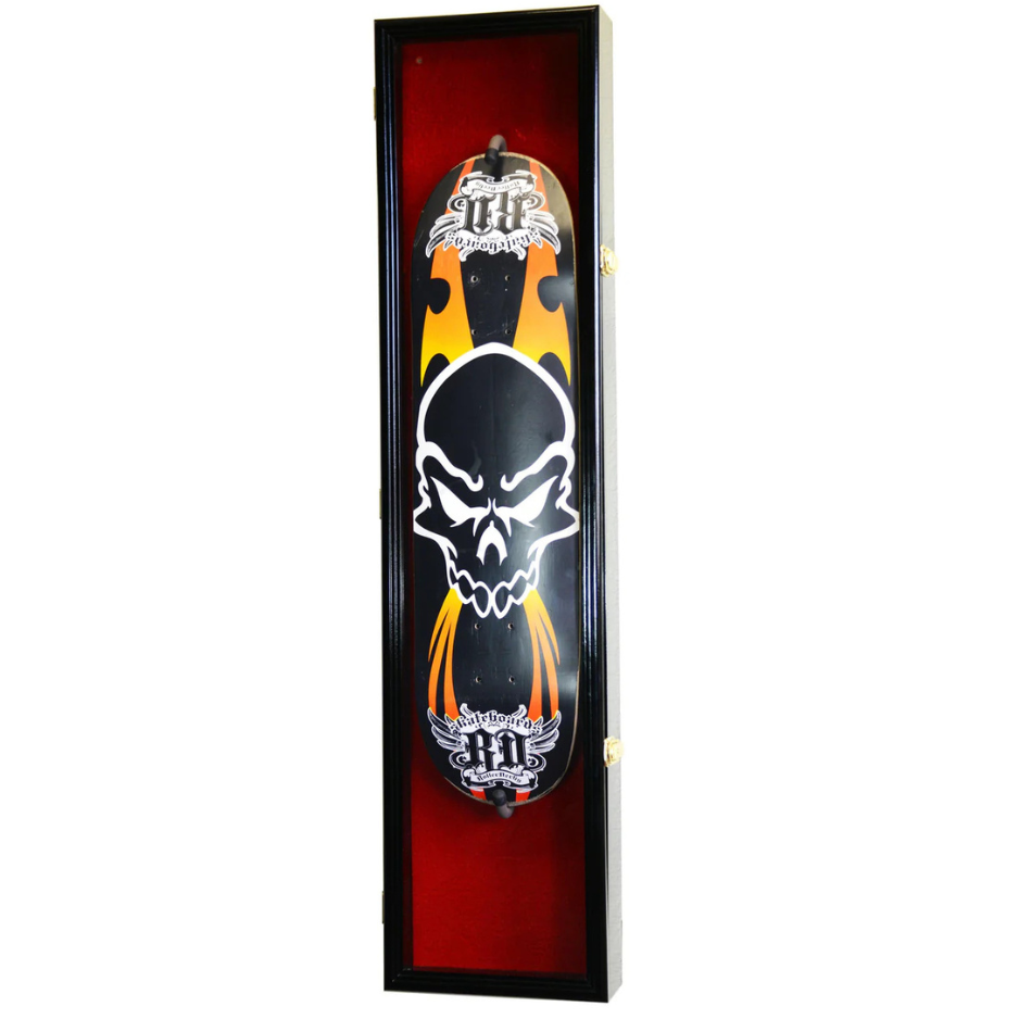 Skateboard Deck Display Case Cabinet - 44" UV Protection Black Wood