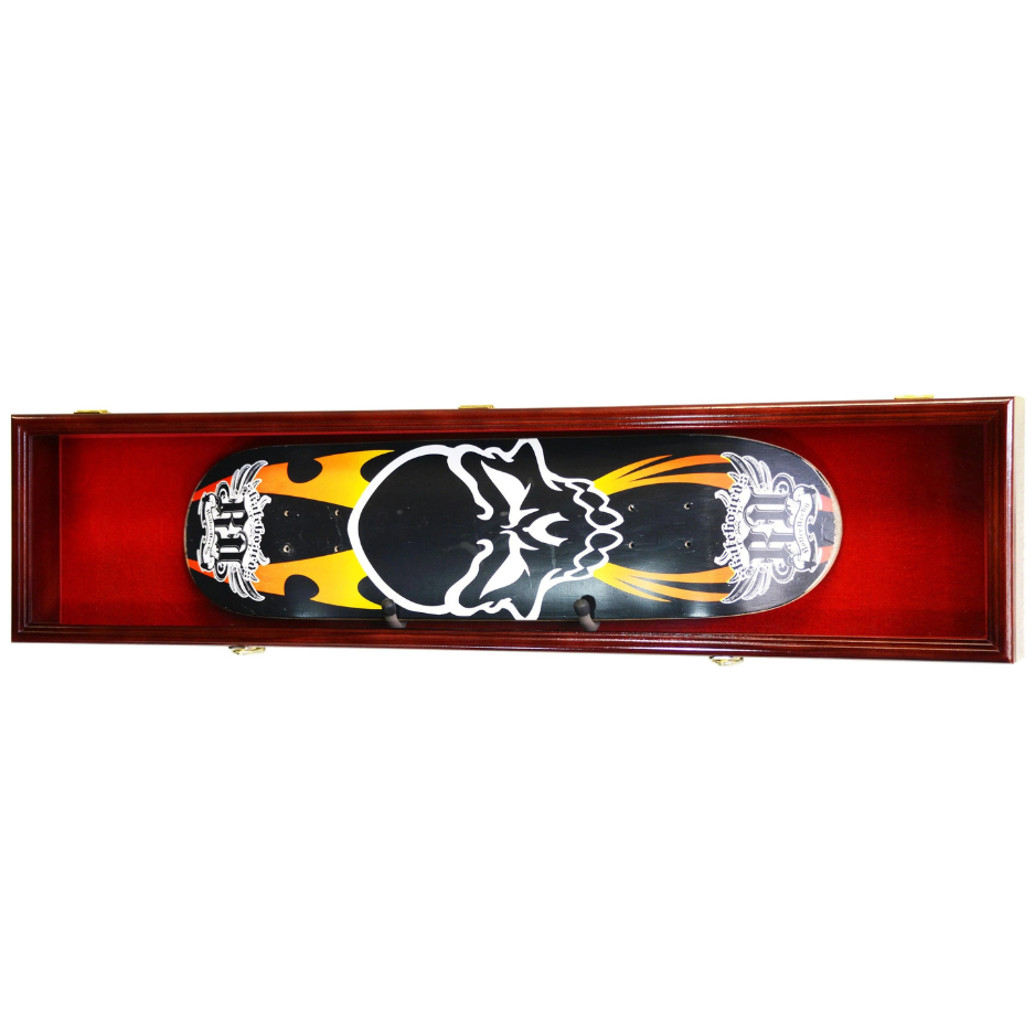 Skateboard Deck Display Case Cabinet - 44" UV Protection Cherry Wood