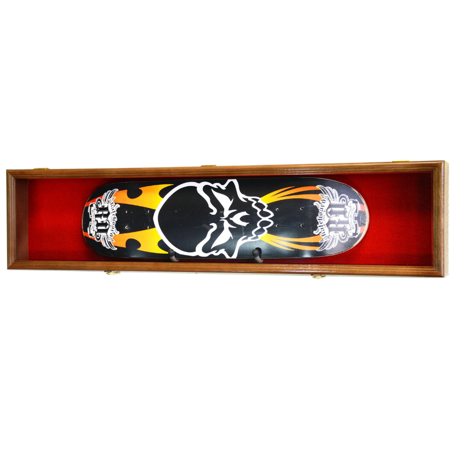 Skateboard Deck Display Case Cabinet - 44" UV Protection Walnut Wood