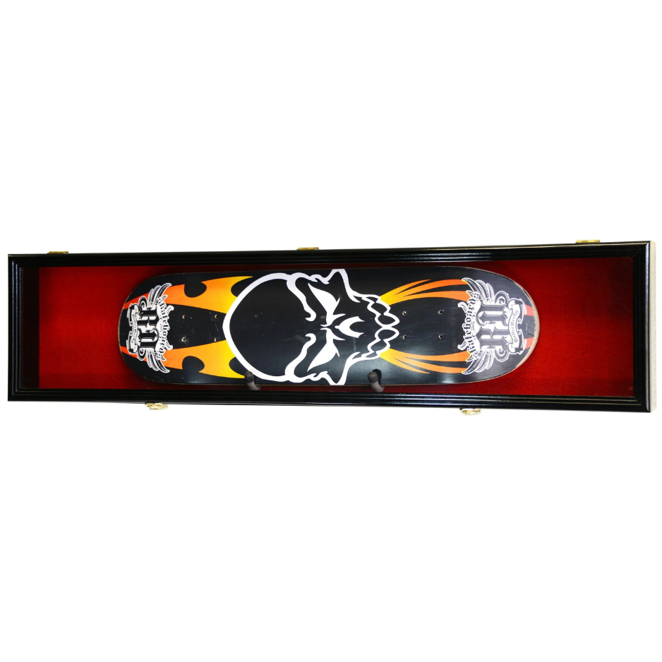 Skateboard Deck Display Case Cabinet - 44" UV Protection Black Wood
