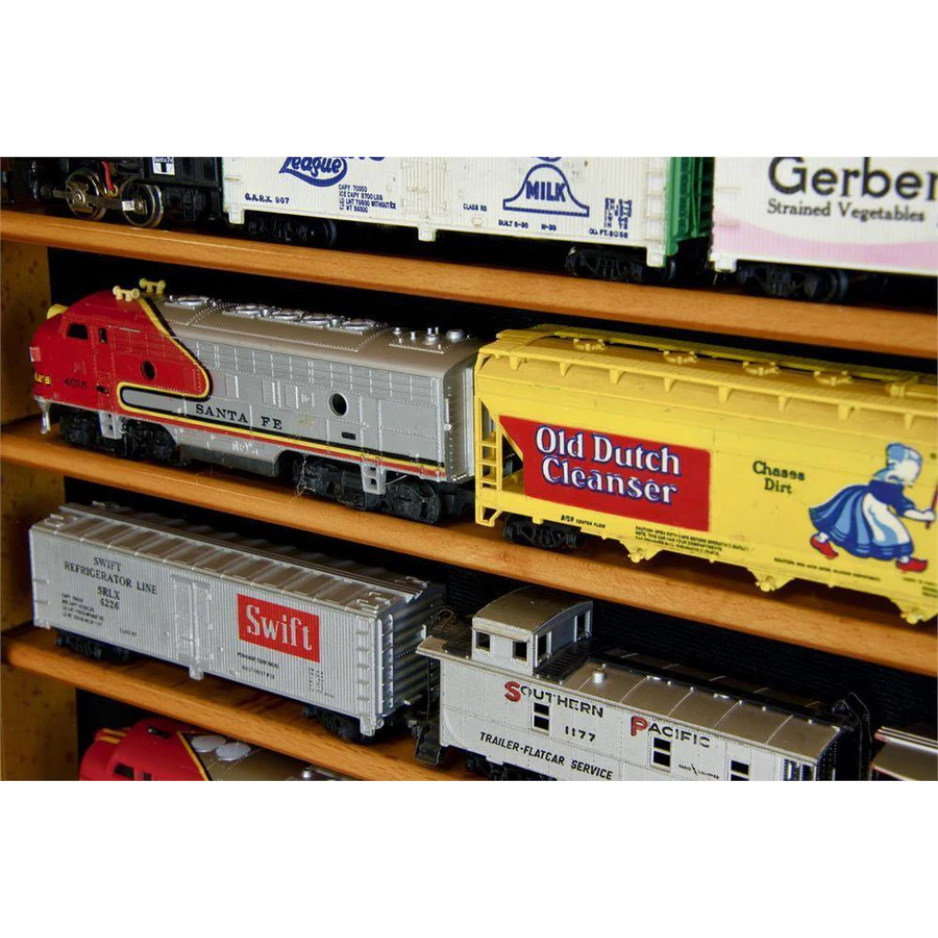 Small HO Scale Train Model Trains Locomotive Engine Display Case Cabinet UV Protection Wood