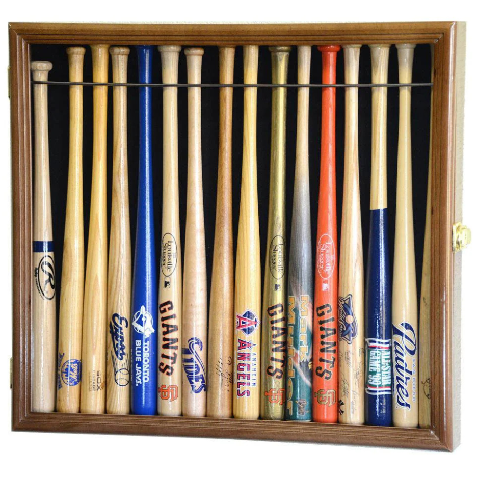 Small Mini 18" Bat Baseball Display Case Cabinet UV Protection Walnut Wood