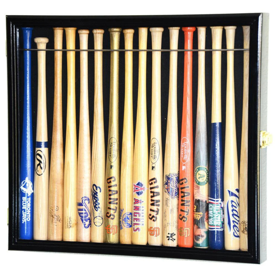 Small Mini 18" Bat Baseball Display Case Cabinet UV Protection Black Wood