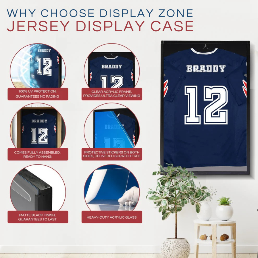 Black Football Jersey Frame Display Case - Shadow Box for Jersey Display - UV Protection