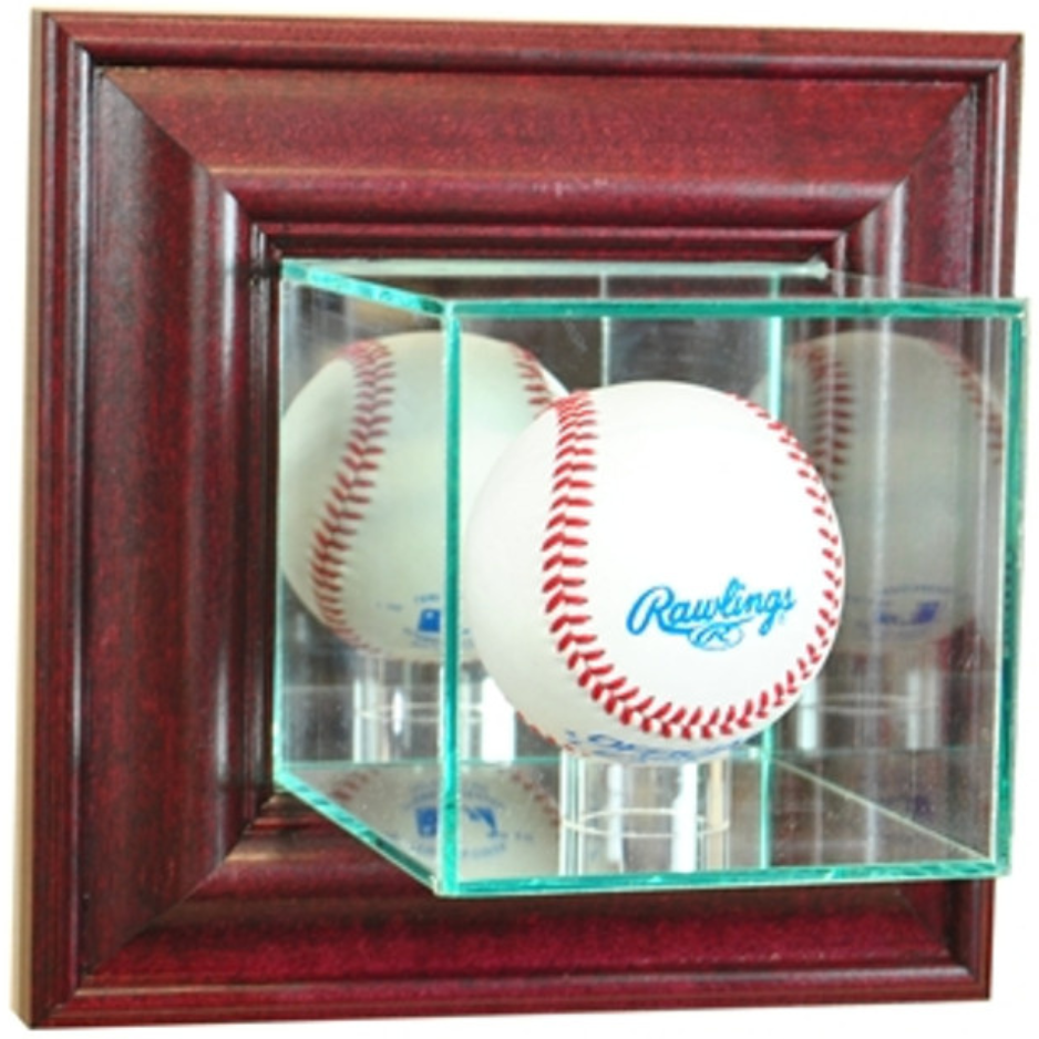 Real Glass Wall Mounted Baseball Display Case UV Protection MLB Cherry Wood