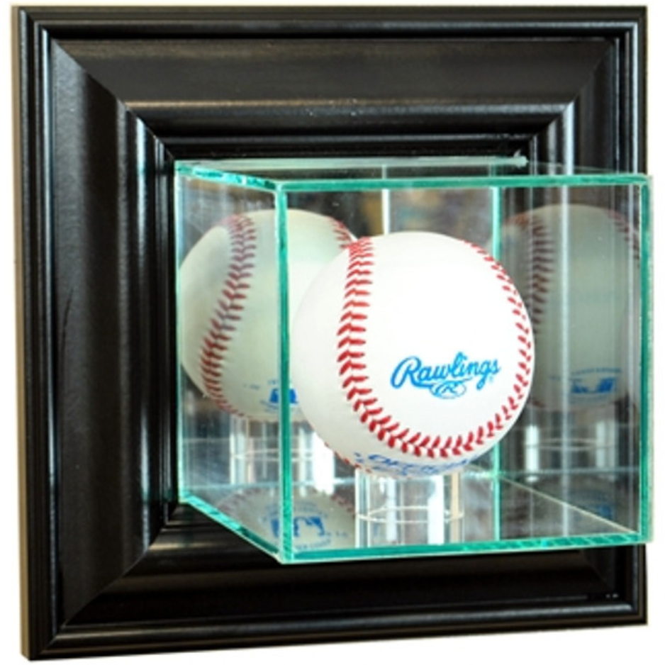 Real Glass Wall Mounted Baseball Display Case UV Protection MLB Black Wood